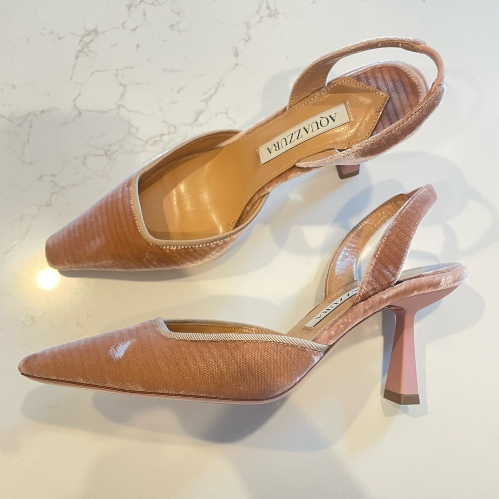 Aquazzura Maia 75 Velvet Slingback Pumps French Rose Mauve Pink Blush 34 4 - Picture 9 of 10